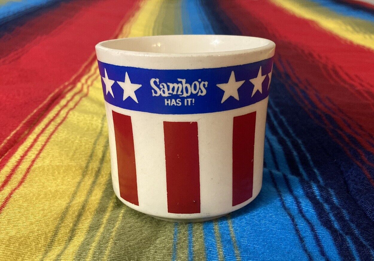 Vintage Sambo's Has It Restaurant Mug Stars Stripes Red White Blue Coffee USA