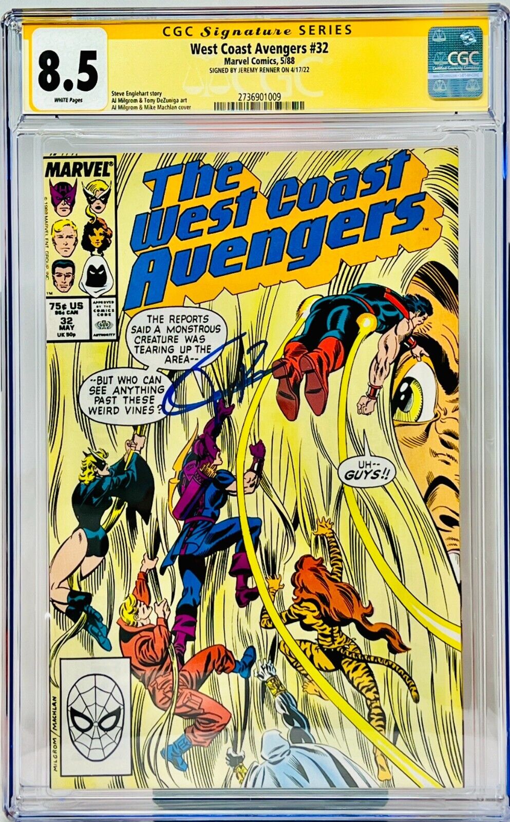 CGC Signature Series Graded 8.5 West Coast Avengers #32 Signed by Jeremy Renner