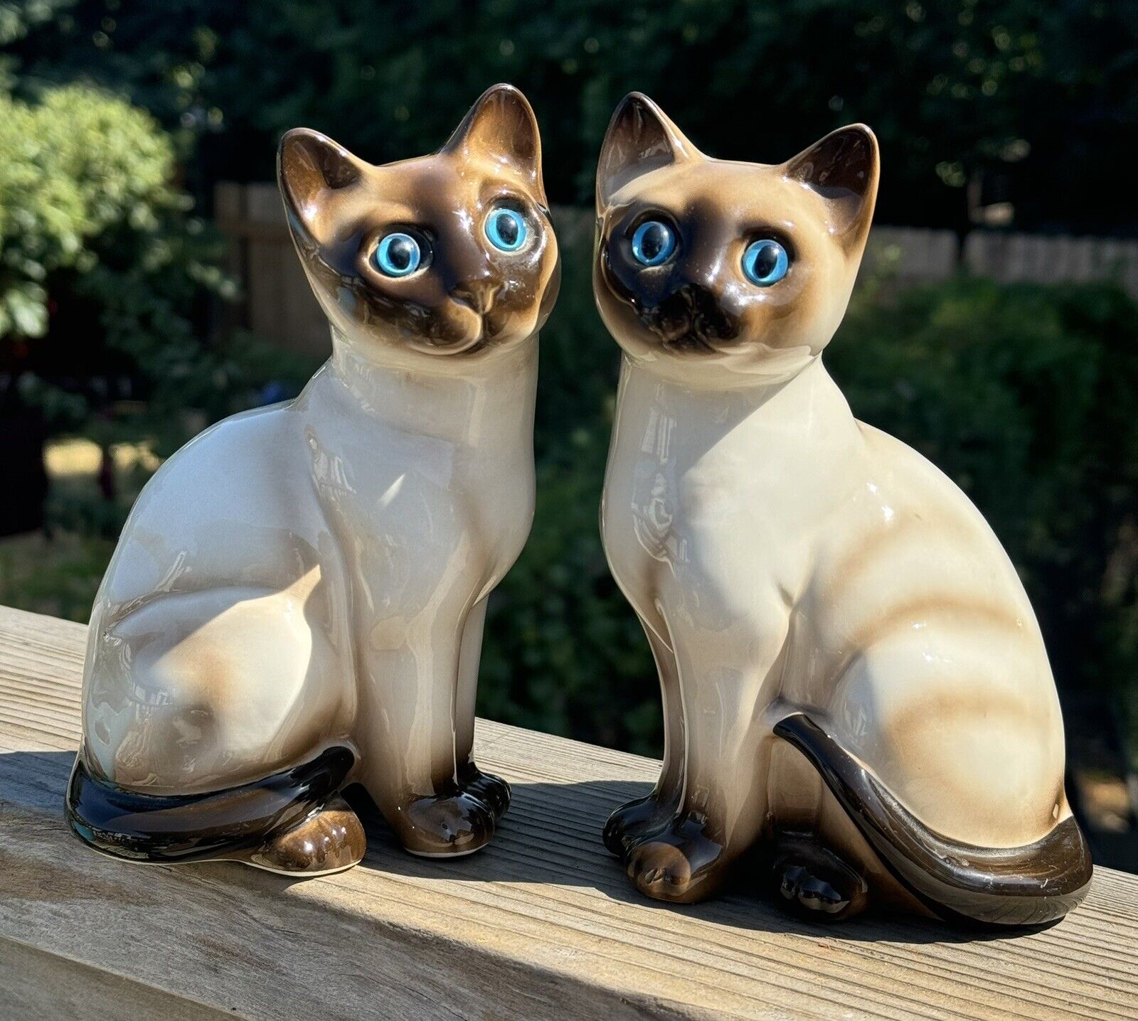 Pair of Vintage Enesco Ceramic Siamese Cat Figures 6 3/4\