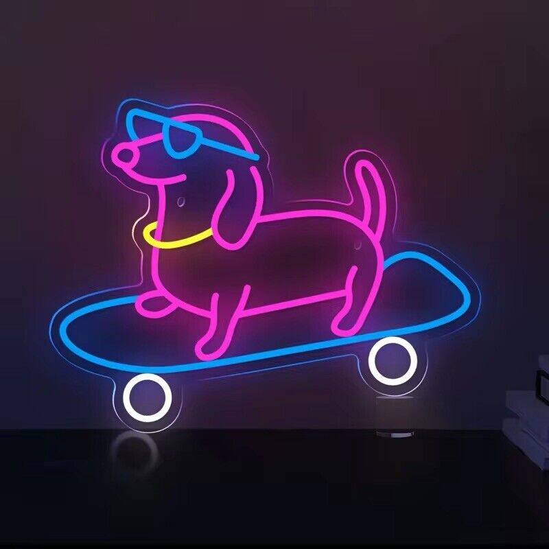 Cute Skating Dogs LED Neon Light Sign USB Home Kids Bedroom Wall Decor LED Anime