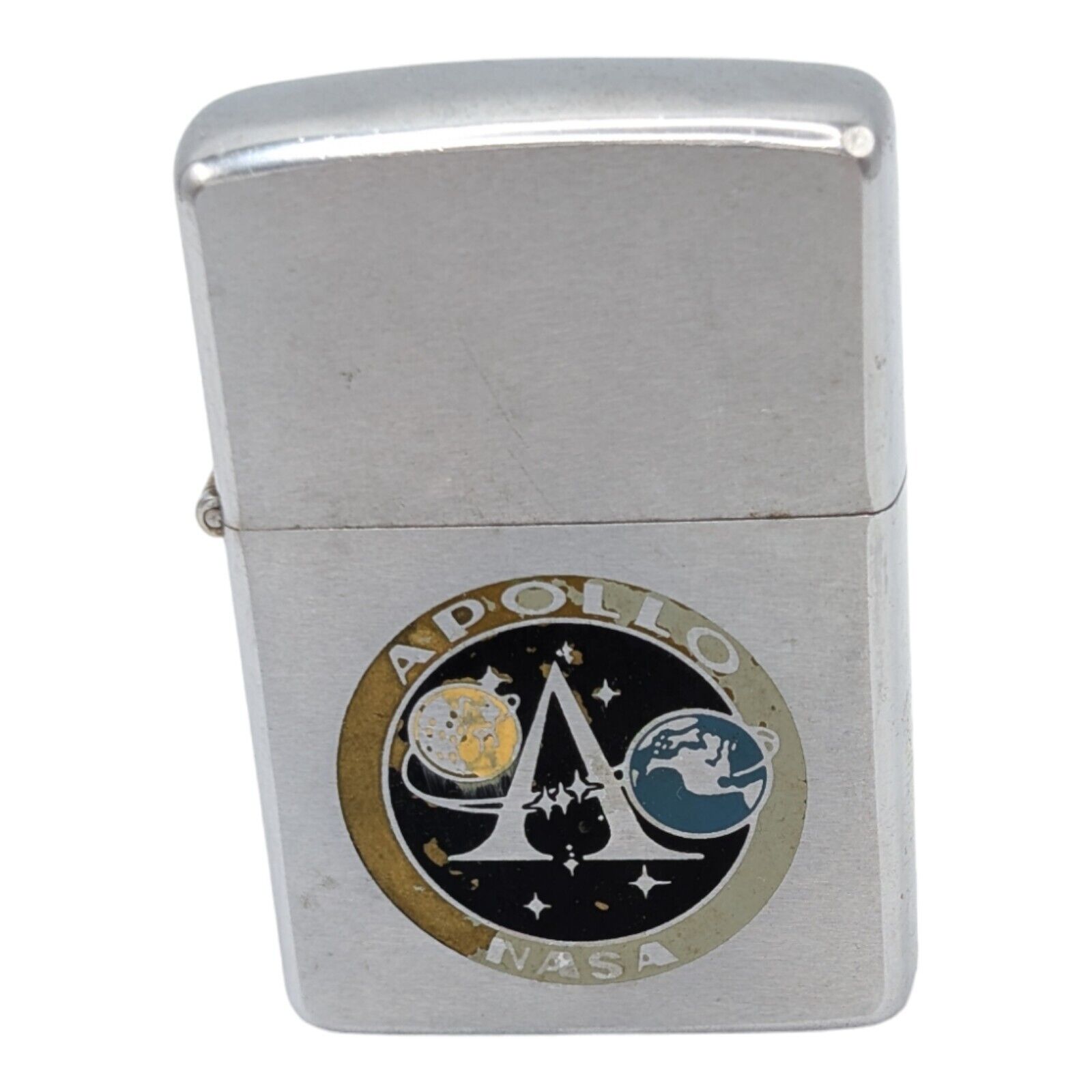 Vintage 1966 NASA Apollo Emblem Moon Earth Logo Bradford Steel Zippo Lighter