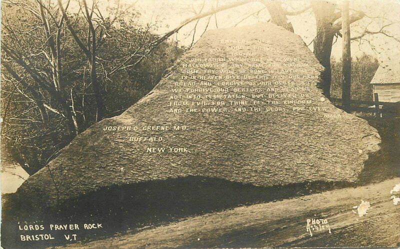 Bristol Vermont Lord\'s Prayer Rock Ashley 1934 RPPC Photo Postcard 21-6626