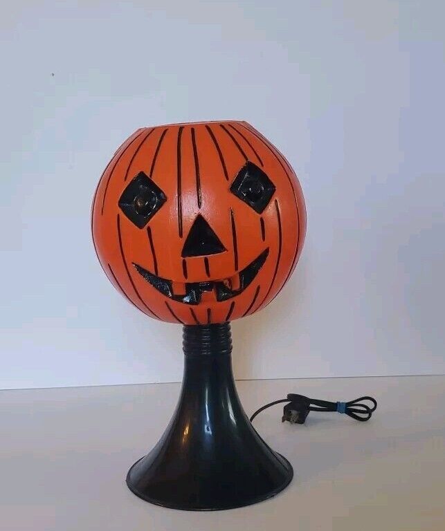 Vintage Bayshore Halloween Blow Mold Jack O\'Lantern Pumpkin on Light Stand 