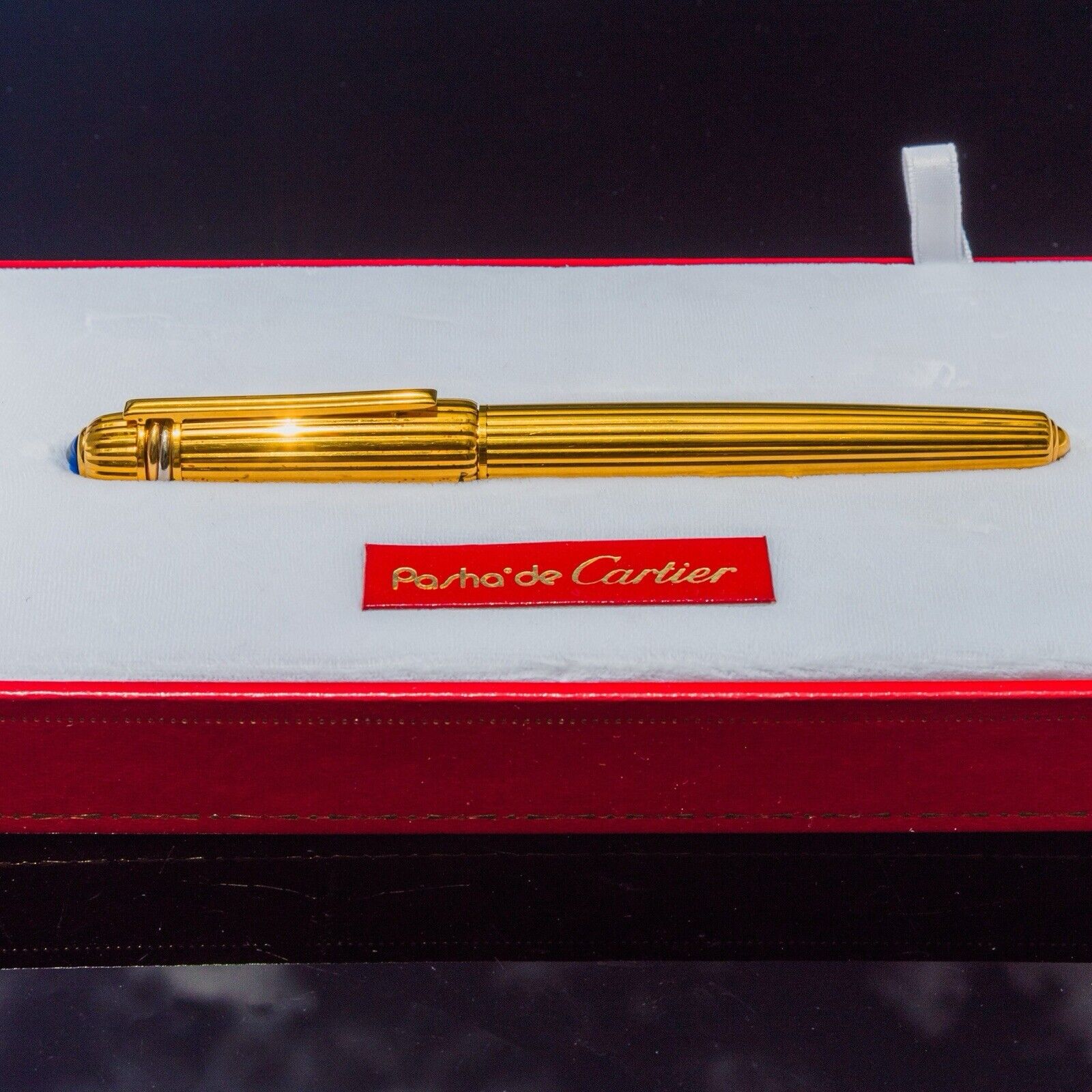 CARTIER PASHA de Cartier 1988 Trinity Gold Cap Roller Ballpoint Pen Sapphire