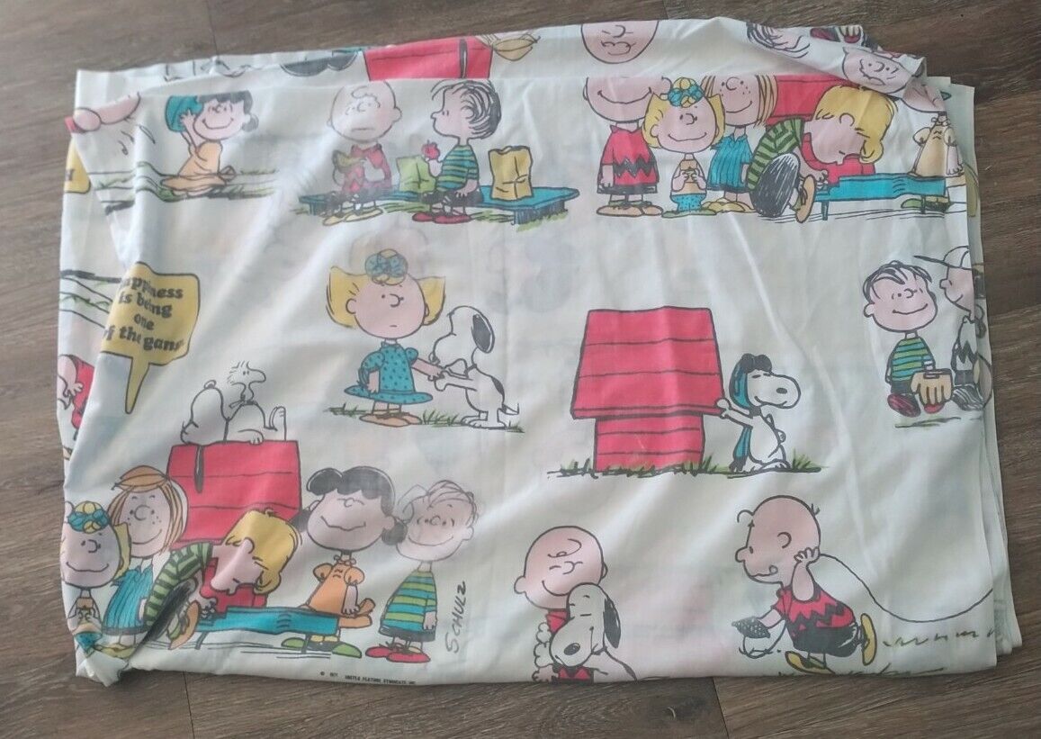 Vtg 1971 Peanuts Gang Charlie Brown Twin Flat Sheet Happiness Gang 