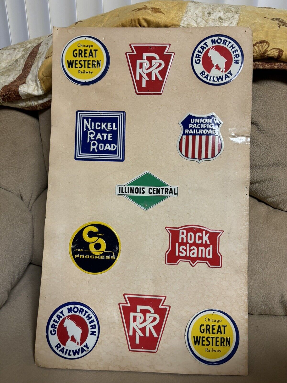 Mounted Vintage 1950s Tin Mini RR Signs From Post Cereal 11 Signs 