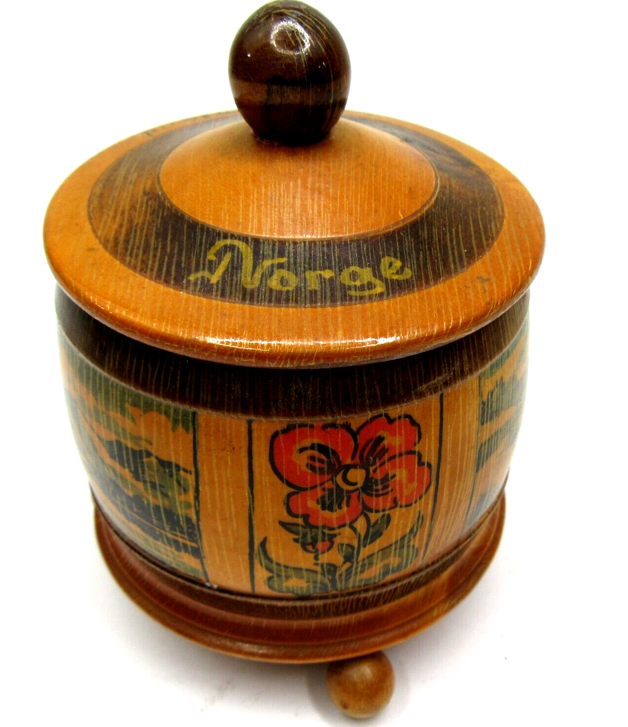 Vintage Norwegian NORGE wooden trinket tobacco lidded box 1940's souvenir 5
