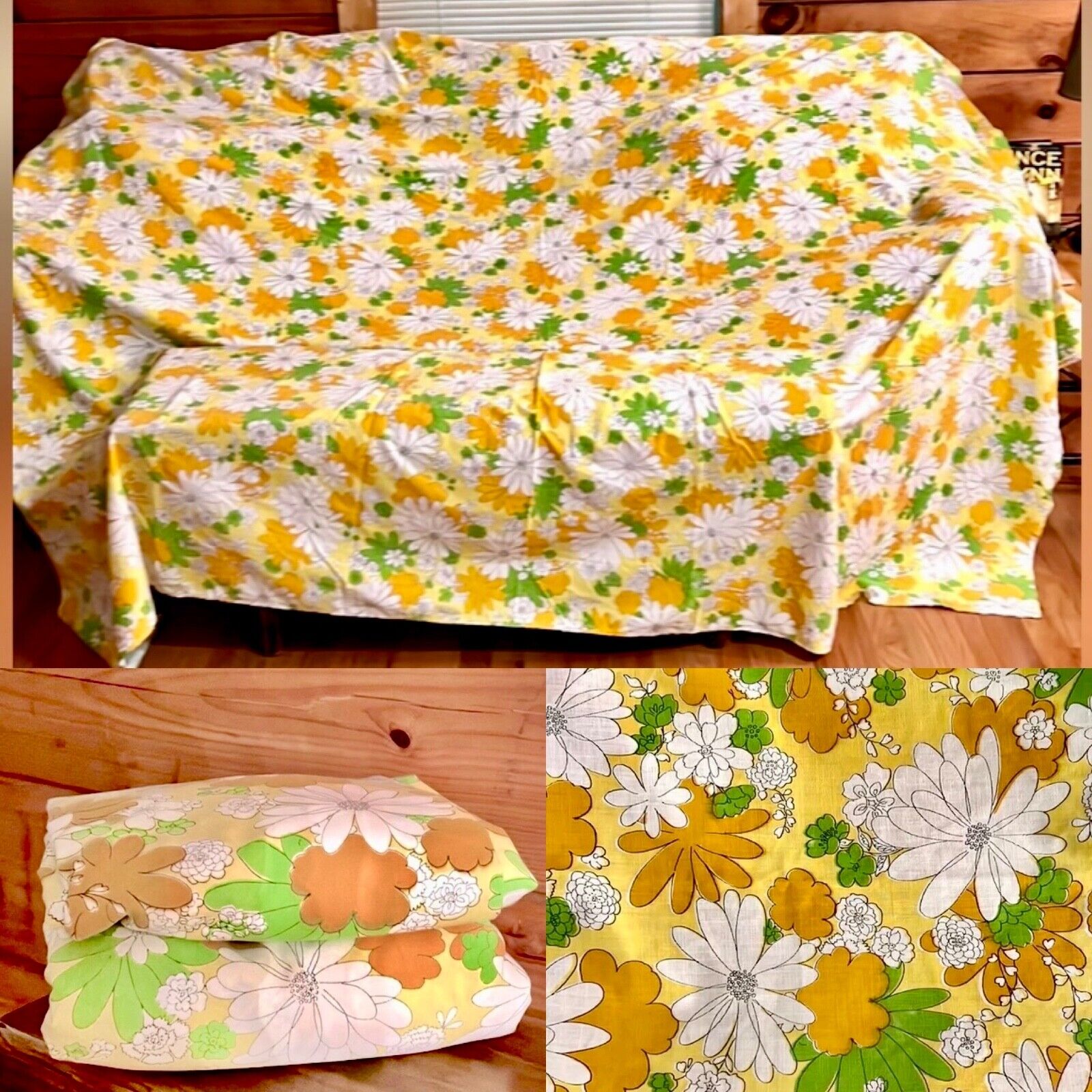 Rare Vintage Cannon Monticello Floral 1960's/ 1970's Full Bed Sheet Set Excellen