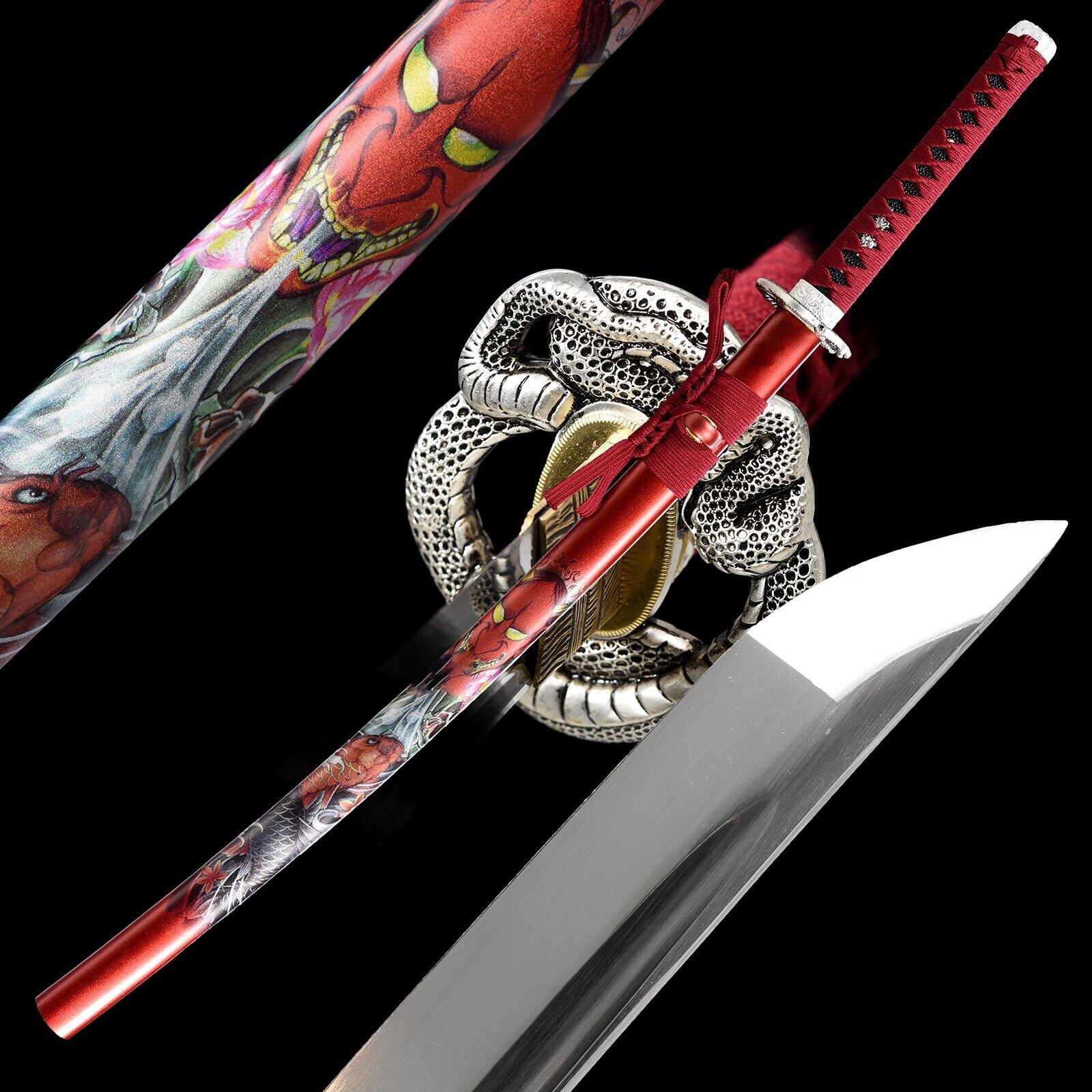 Handmade Silver snake katana 1095 carbon steel Japanese Samurai Full Tang Sword