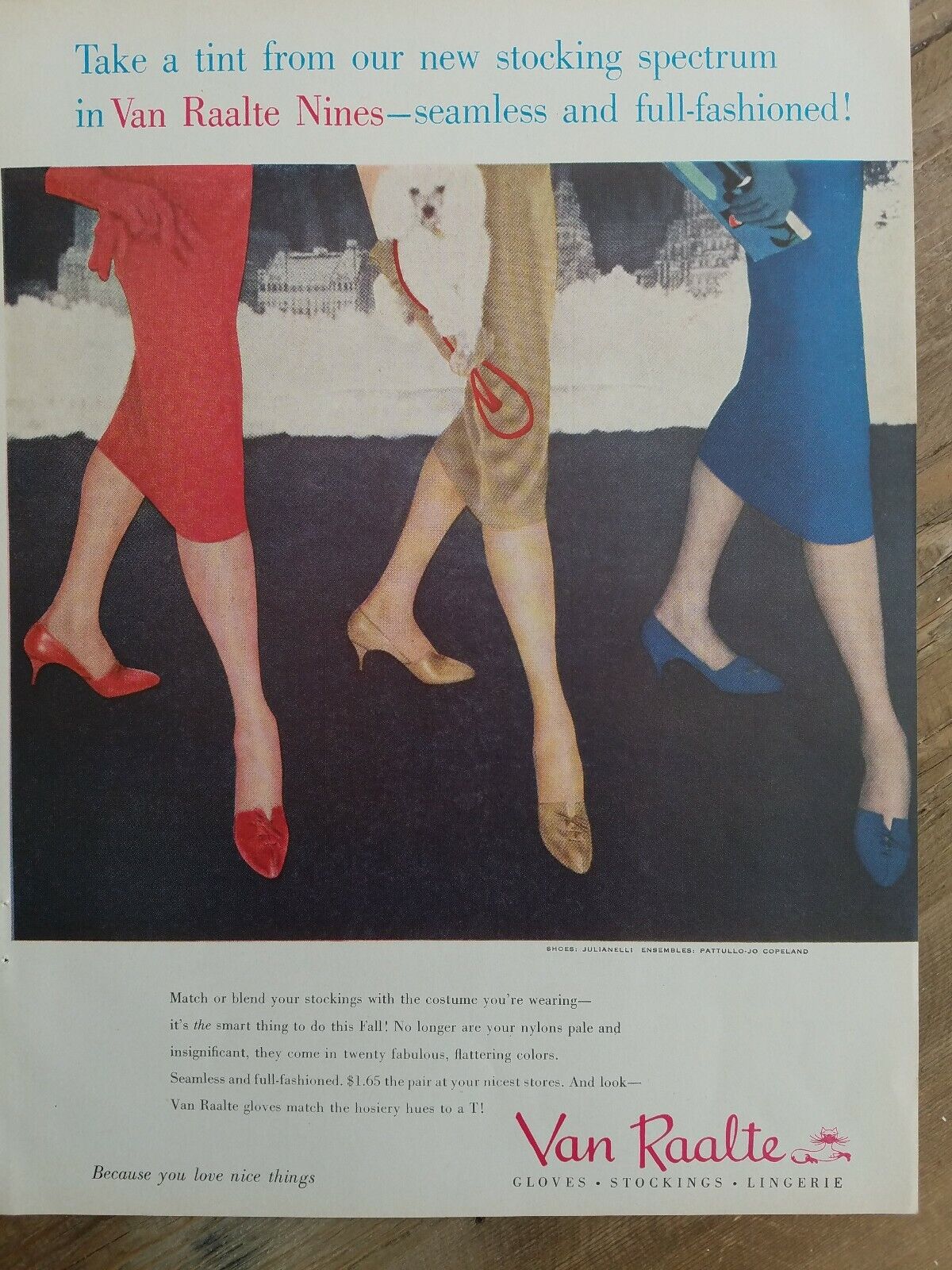 1957 Van Raalte womens hosiery stocking legs white poodle dog vintage fashion ad