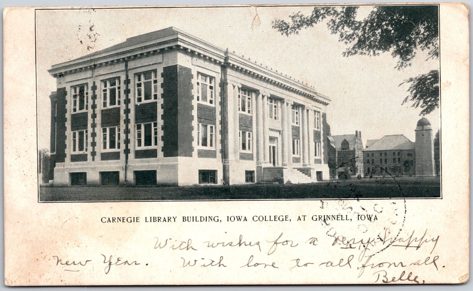 1905 Carnegie Library Building Iowa College Grinnell Iowa IA Posted Postcard