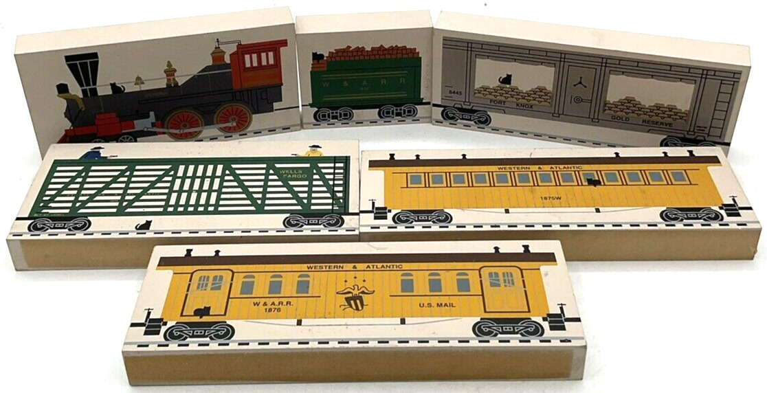 1995 The Cat’s Meow Wooden Train Blocks Engine Cars Western & Atlantic Fort Knox