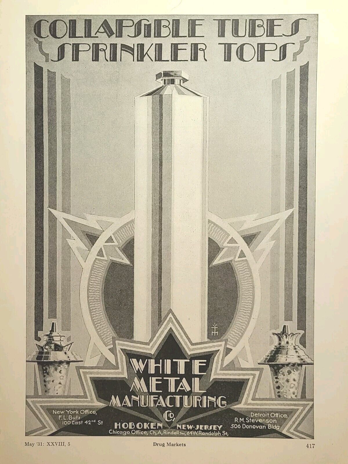 White Metal Manufacturing Co Hoboken NJ Collapsible Tubes Vintage Print Ad 1931
