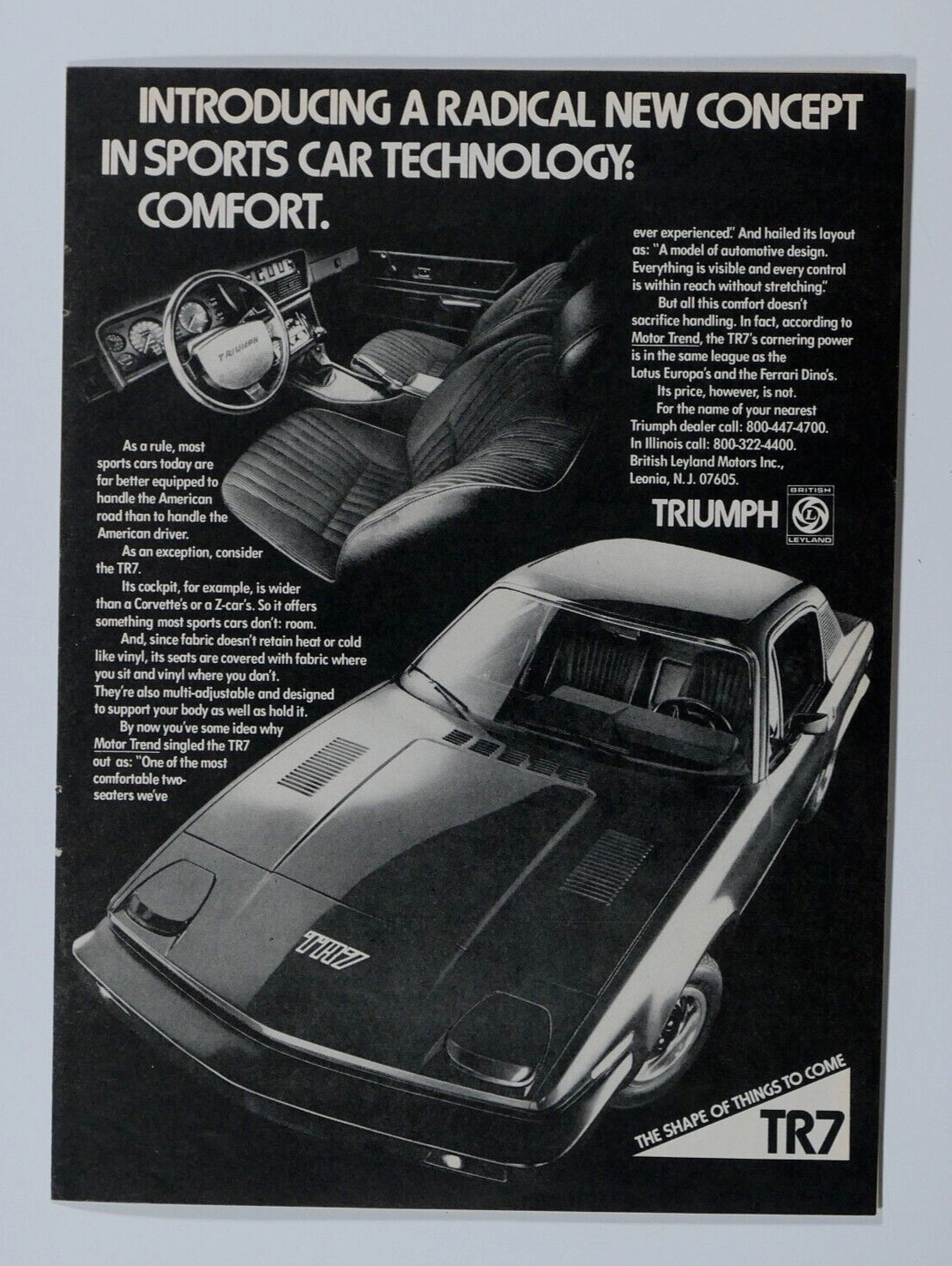 1976 Triumph TR 7 Vintage Radical New Concept Original Print Ad 8.5 x 11