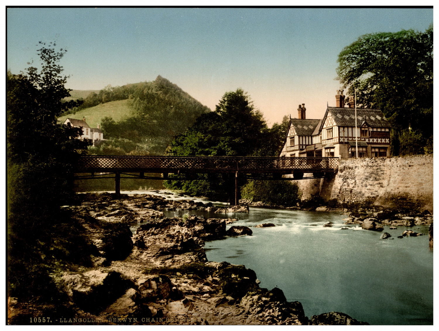 Wales. Llangollen. Berwyn Chain Bridge Hotel.  Vintage Photochrome by P.