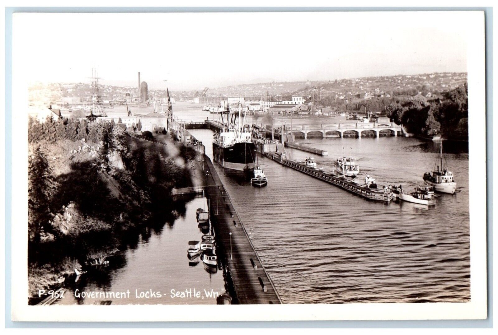c1940's US Government Locks Tug Boat Steamship Seattle WA RPPC Photo Postcard