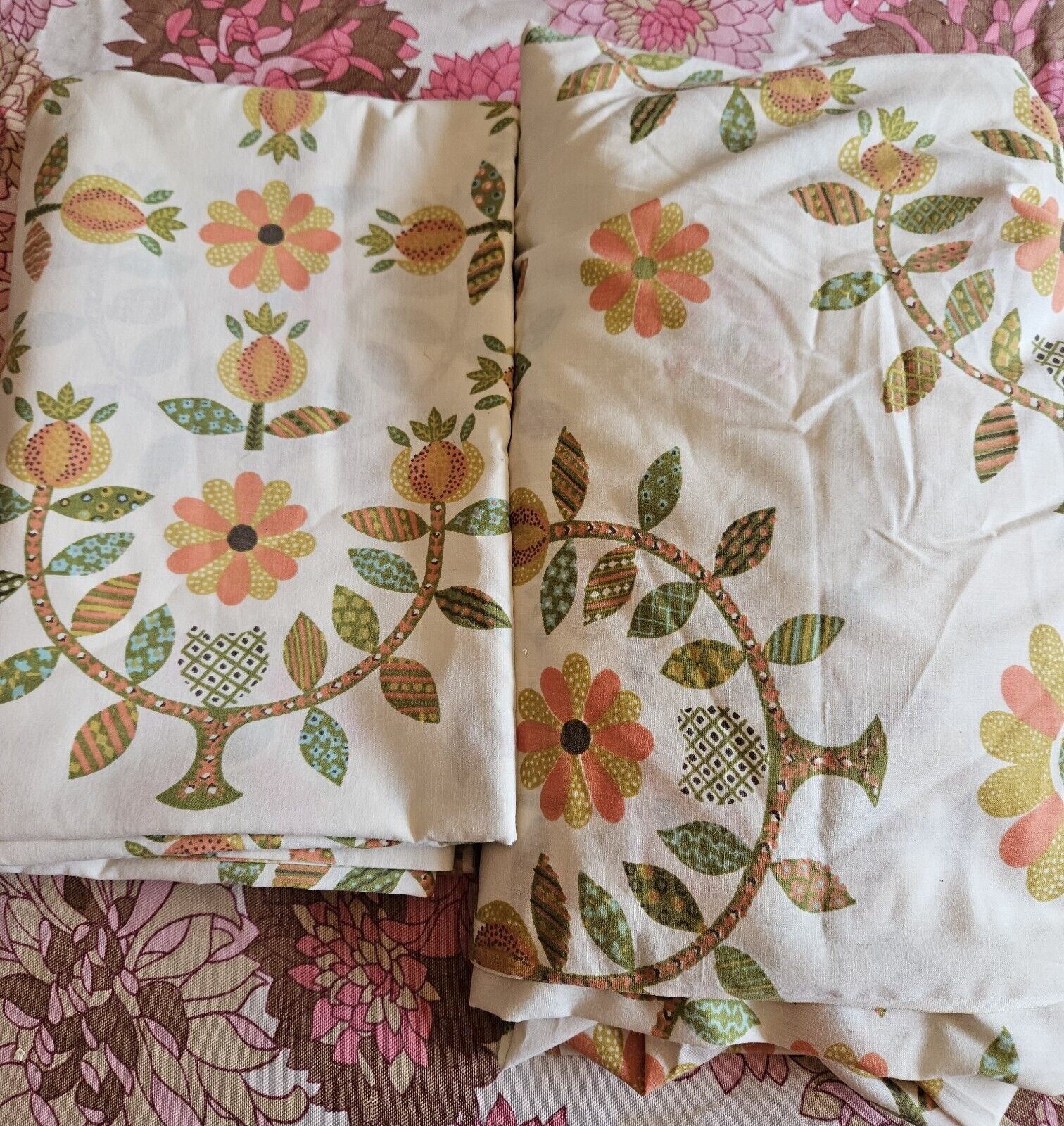 Vintage Fieldcrest Perfection Yellow Green Floral Twin Fitted & Flat Sheet Only
