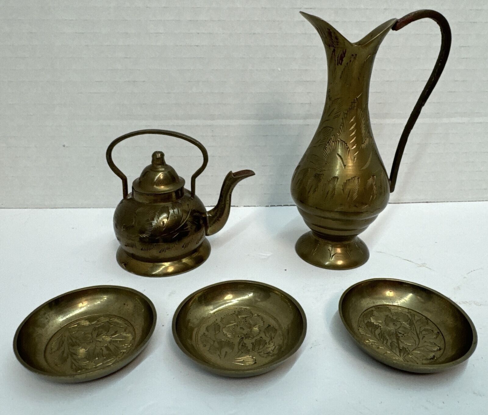 Lot Of Vintage  SARNA BRASS INDIA coffee tea Pot Vase Plates