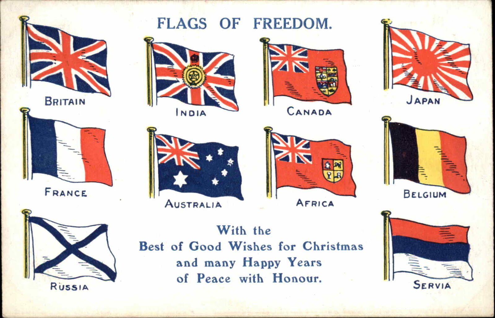 WWI Flags of Freedom ALLIED FLAGS Patriotic Postcard