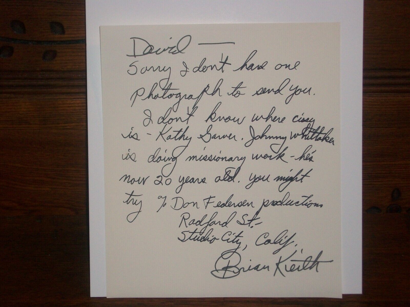 Brian Keith Actor Family Affair TV Autographed Signed Letter Buffy Jody W/COA