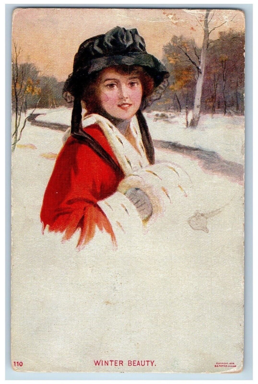 Pretty Woman Postcard Winter Beauty Handwarmer Winter Scene 1909 Posted Antique
