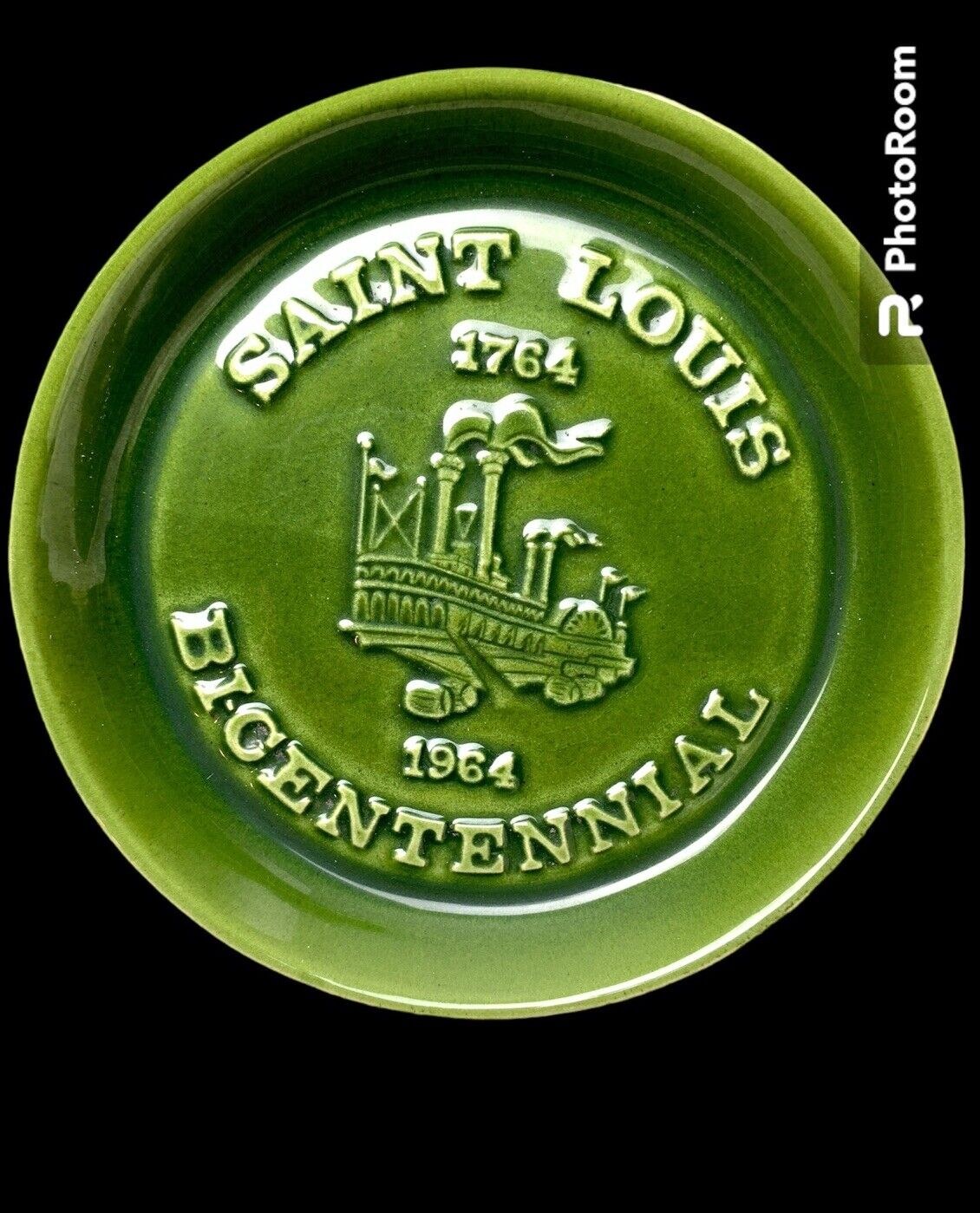 Rookwood Art Pottery 1964 7227 Commemorative Dish Saint Louis BiCentennial Green