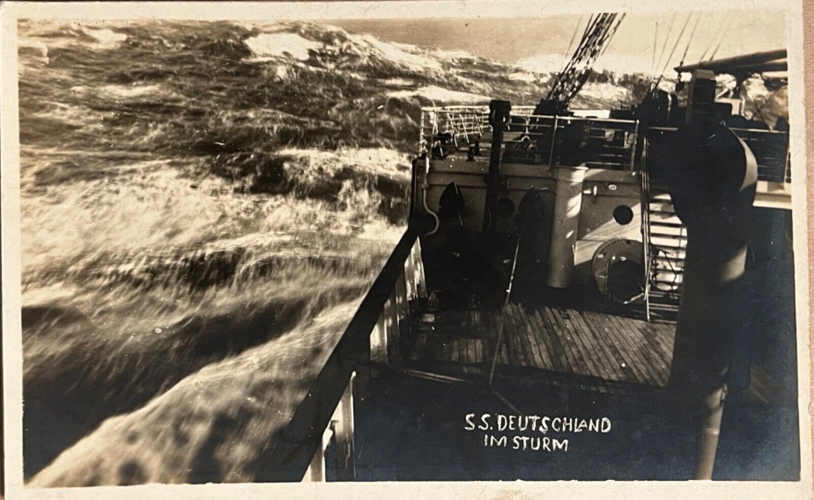 RPPC SS Deutschland in Storm Steam Ship Real Photo Postcard c1910