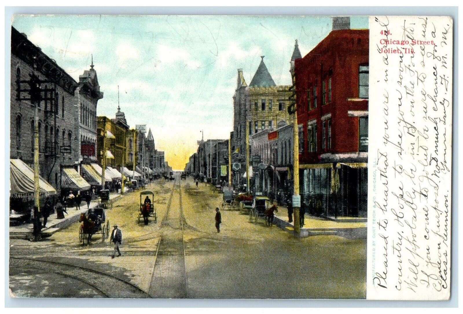 1907 Business District Chicago Street Joliet Illinois IL Antique Posted Postcard