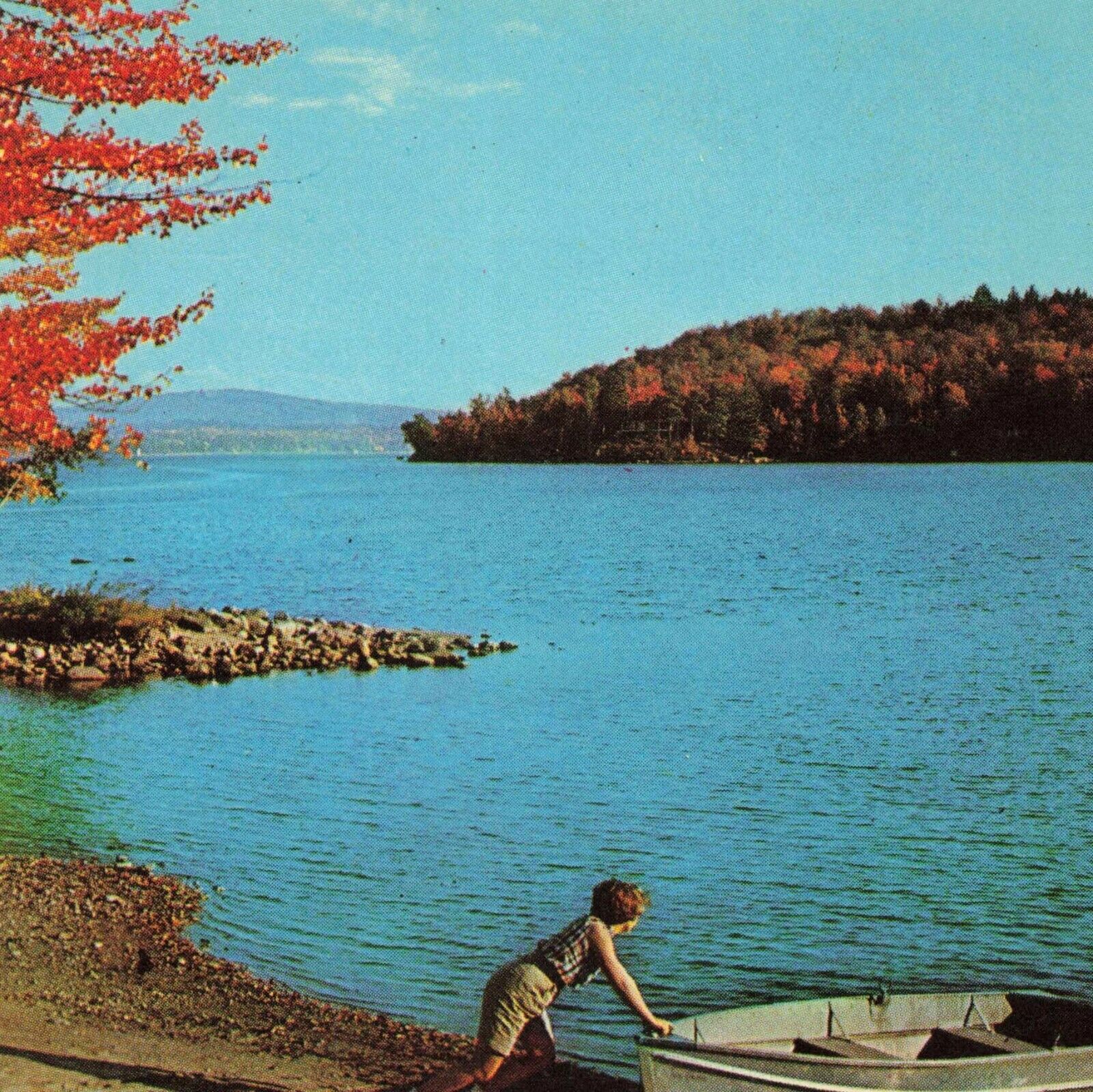 Nauvoo Illinois IL Autumn Lake Boat Trees Unused Ephemera Postcard