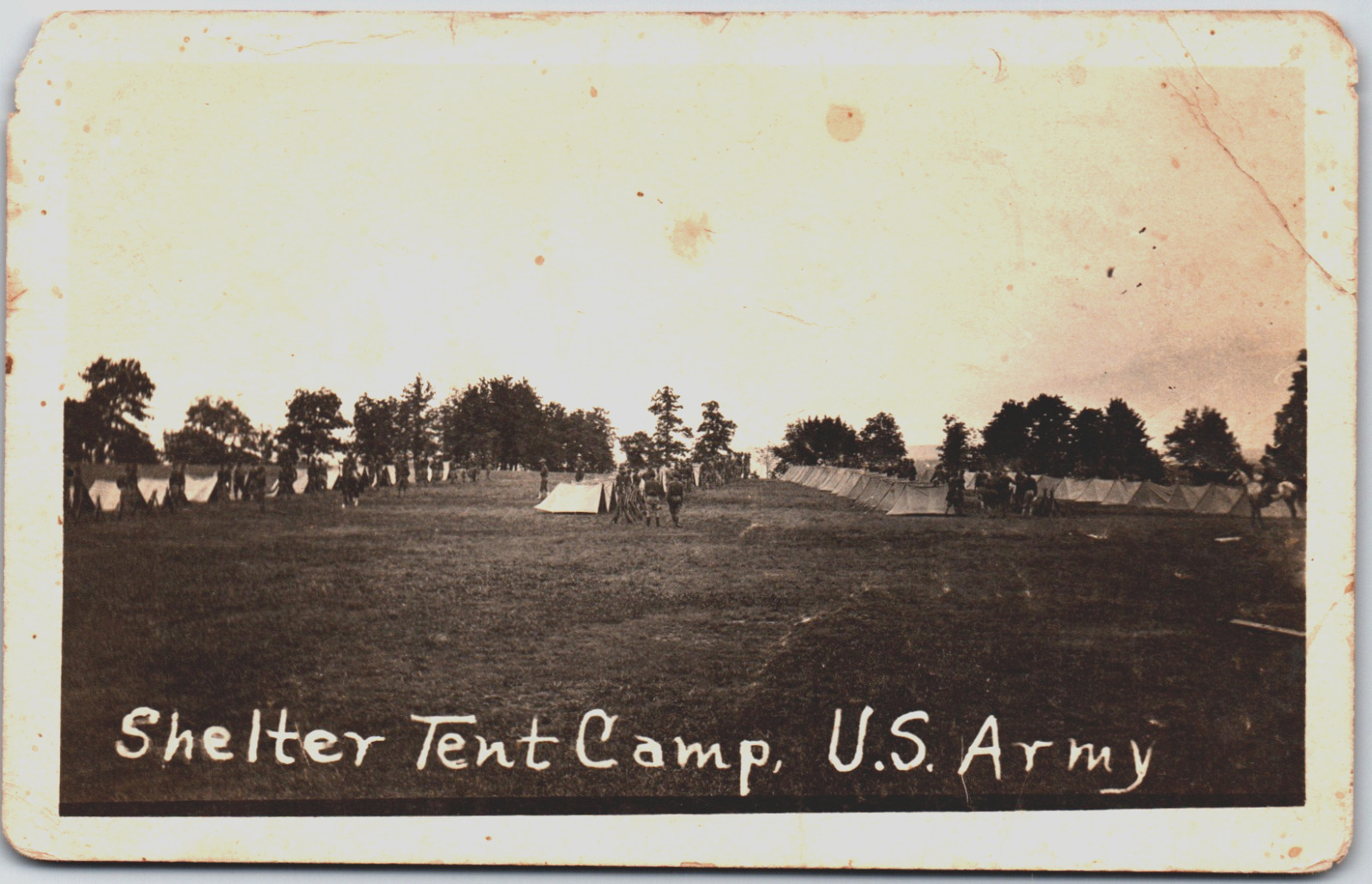 Shelter Tent Camp United States Army Military Soldiers USA RPPC Vintage Postcard