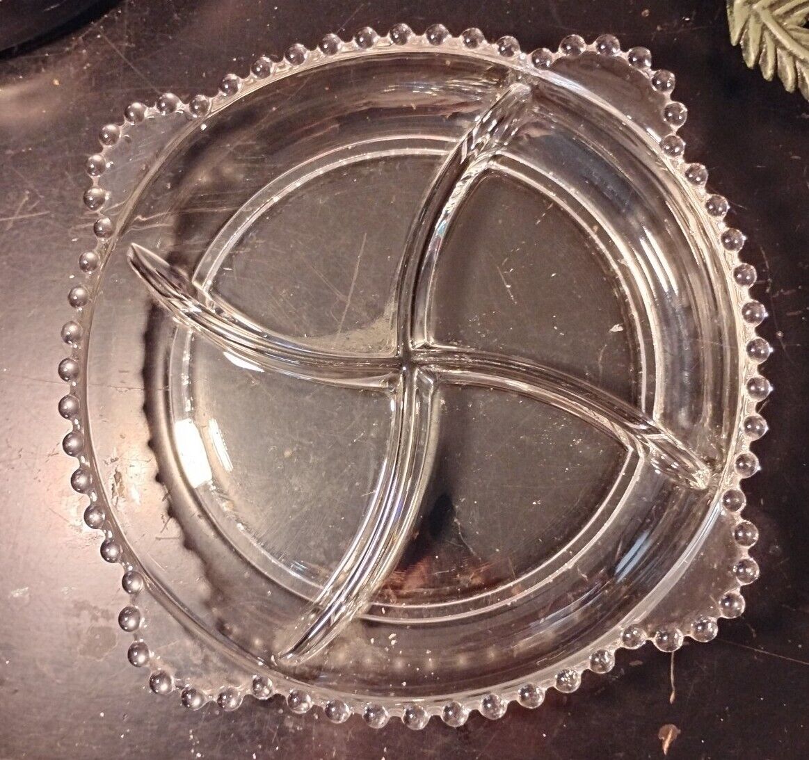 Vintage Imperial Glass Candlewick 4 Section Relish Tray 4-Handles 8 1/2\