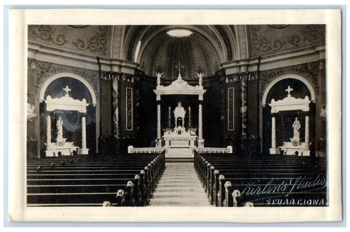 c1910's All Saints Church Interior View Stuart Iowa IA RPPC Photo Postcard