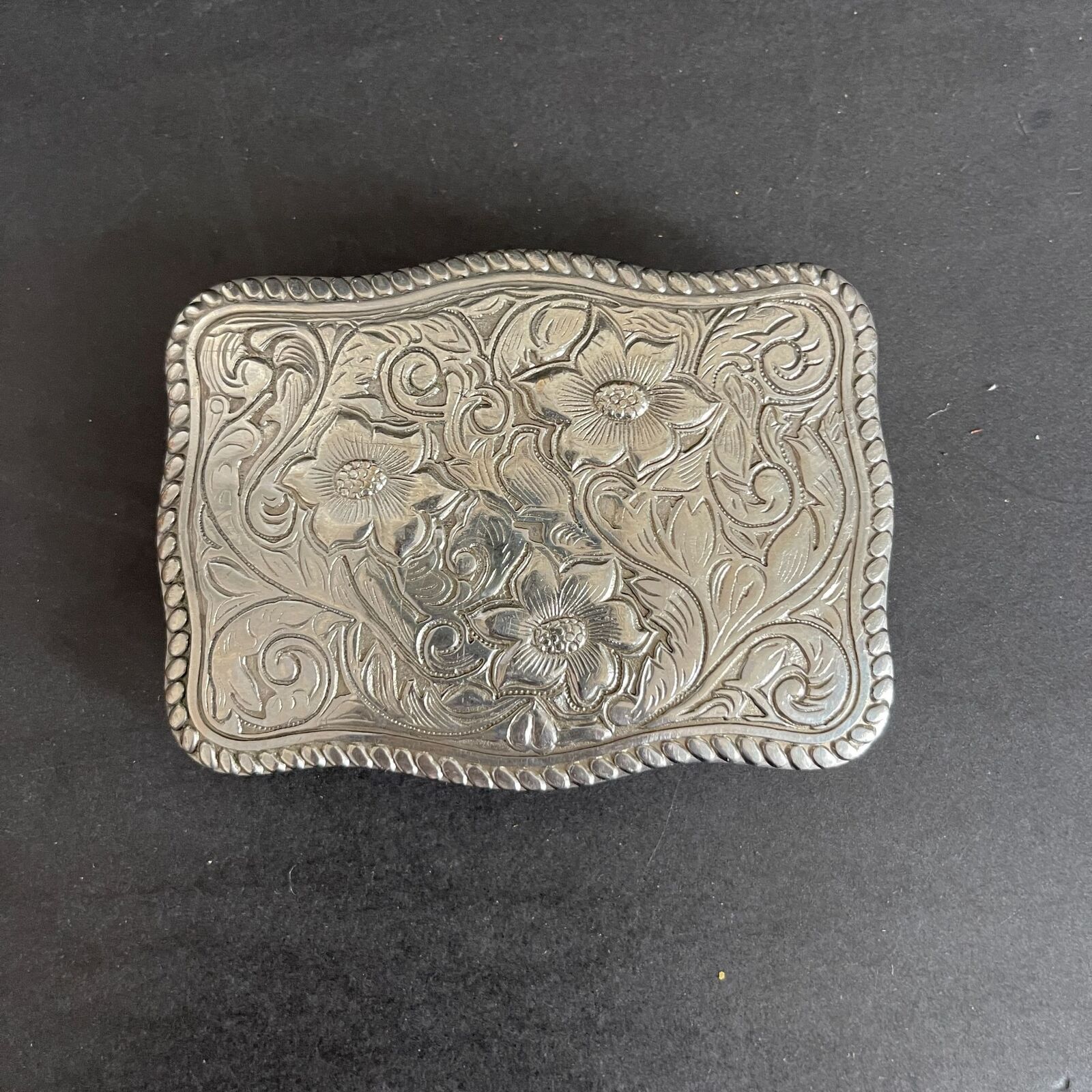Vtg. Winchester Hand Forged Silver Floral Western Belt Buckle