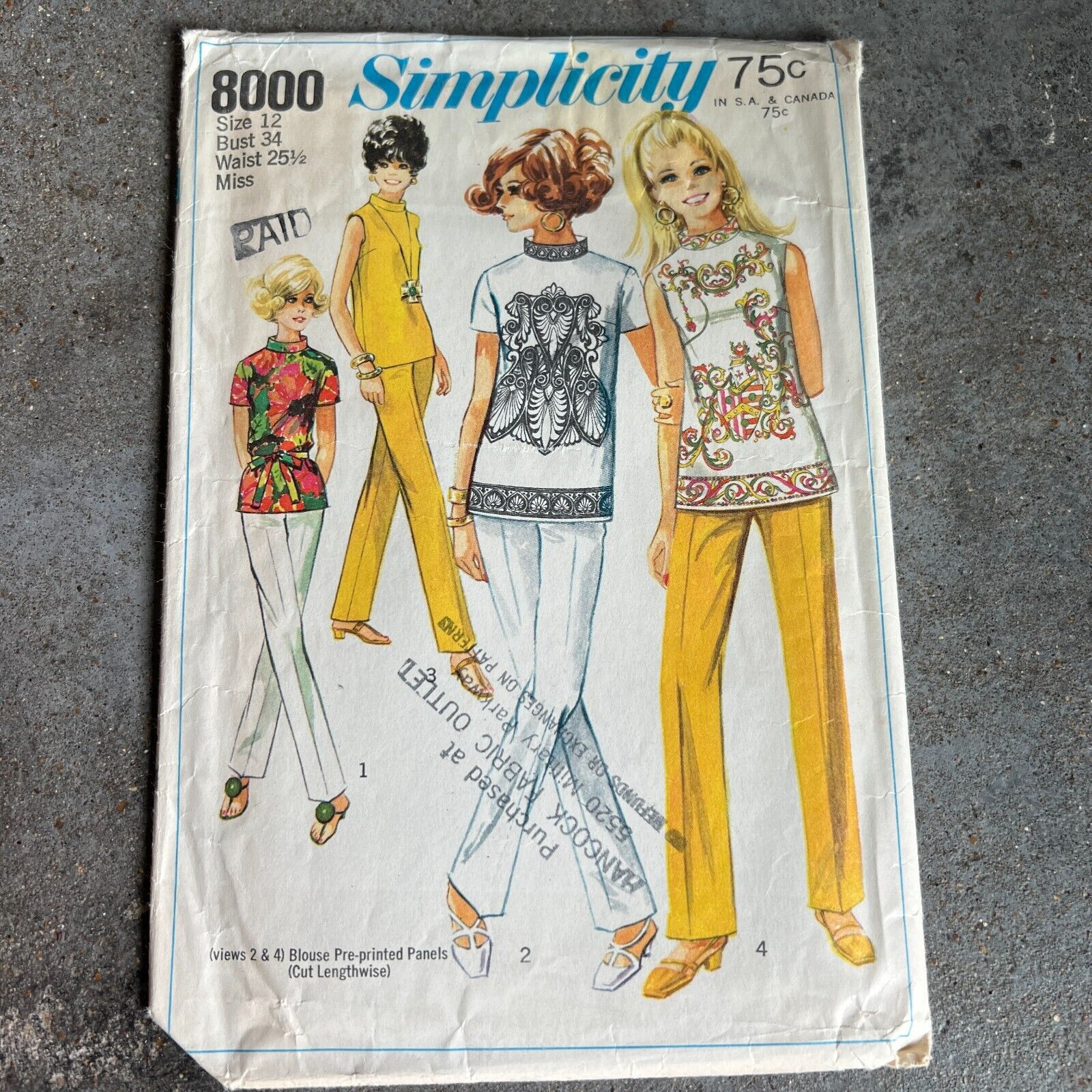 Vintage 60's Simplicity Pattern 8000 Womens Blouse Stove Top Pants Size 12