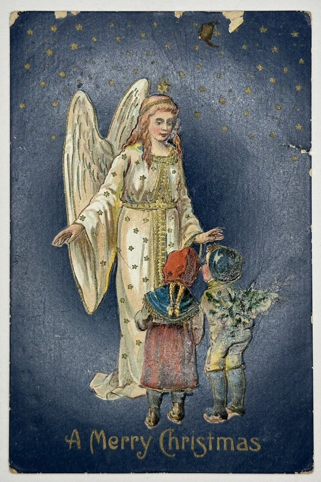 1907-1915 Merry Christmas Postcard Angel W/ Wings Children Xmas Embossed