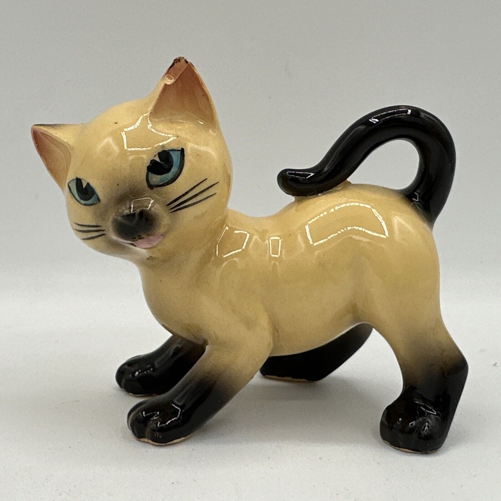 MCM Vintage Japanese Siamese Cat Figurine Hand Painted Playful