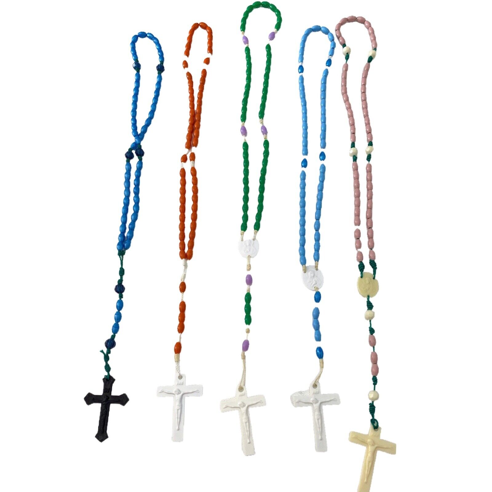Vintage Lot Of 5 Catholic Plastic Rosary Prayer Beads