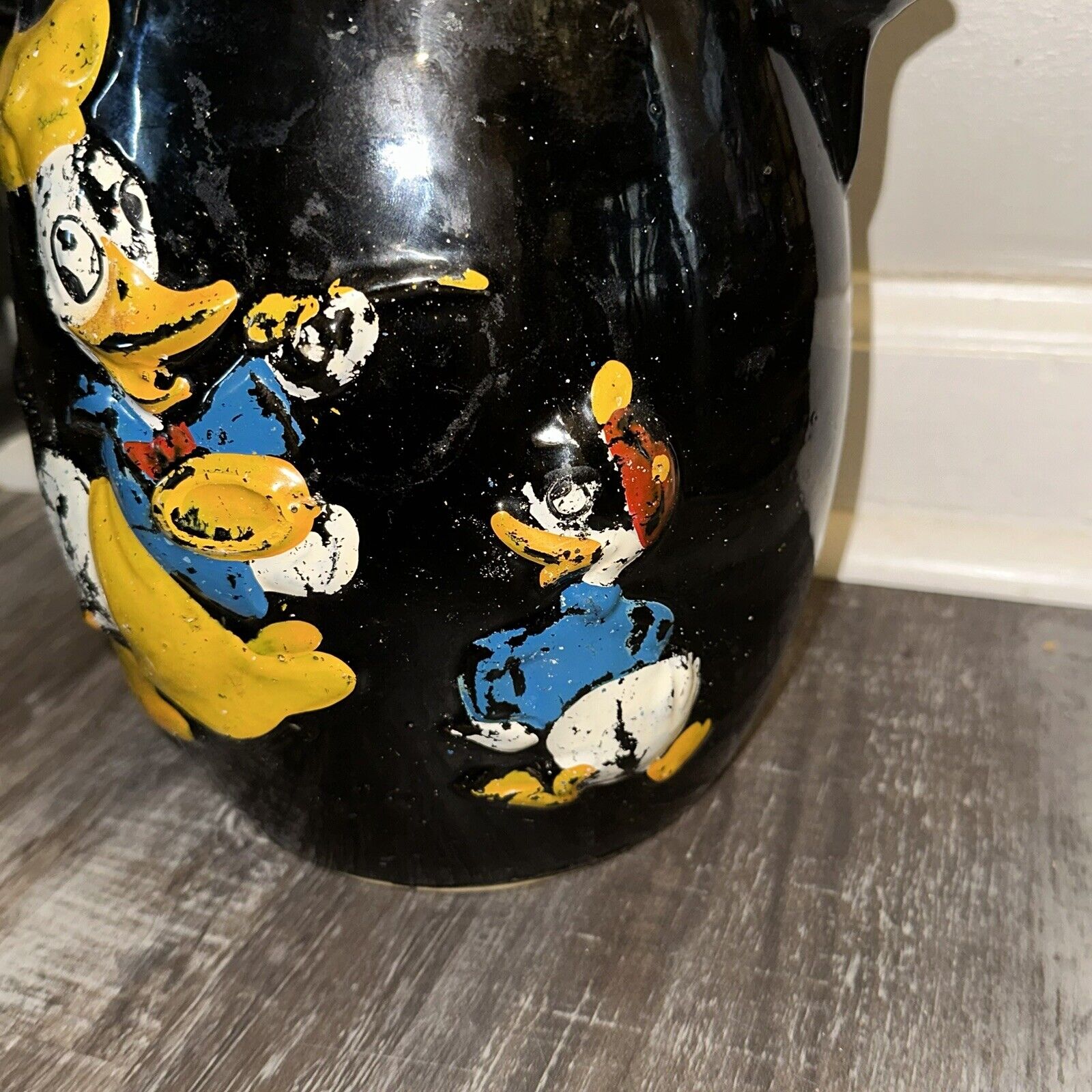 Vintage Walt Disney Donald Duck and Nephew Cookie Jar 1950's Black Pottery