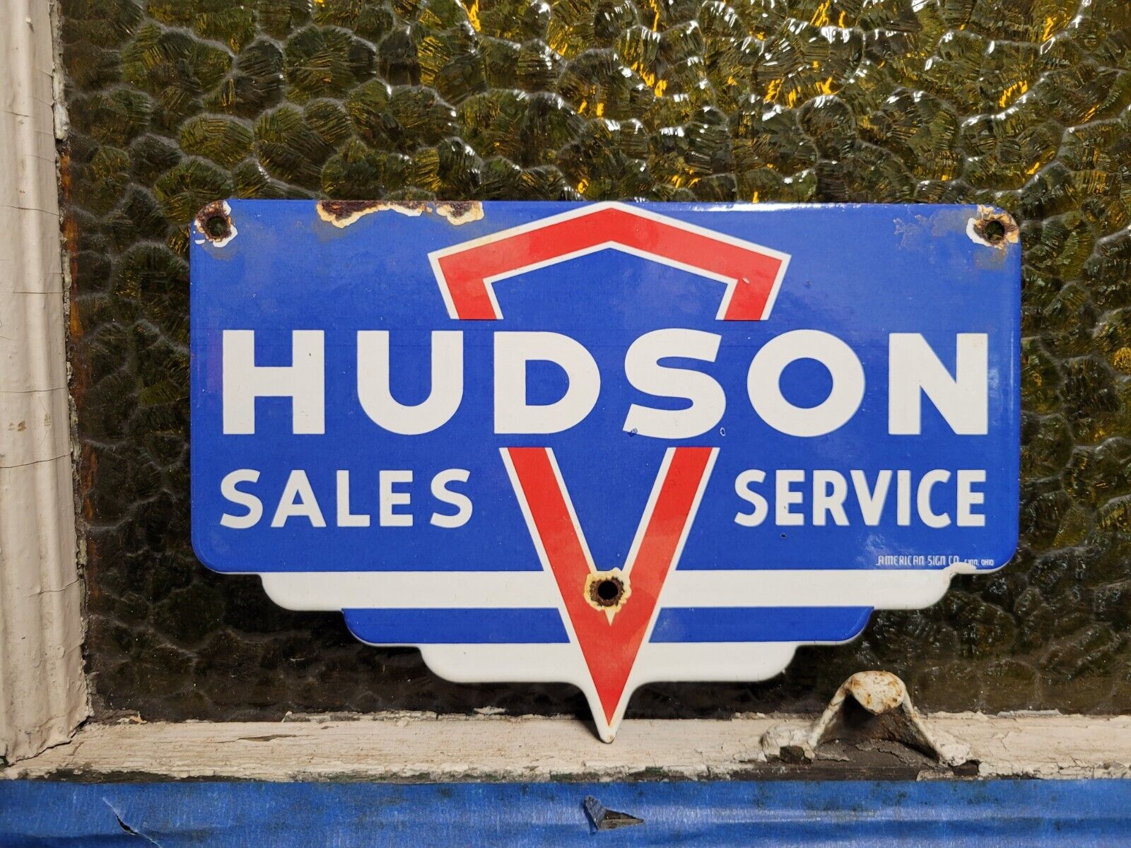 VINTAGE HUDSON PORCELAIN SIGN OLD AUTOMOBILE DEALER CAR TRUCK SALES SERVICE SHOP