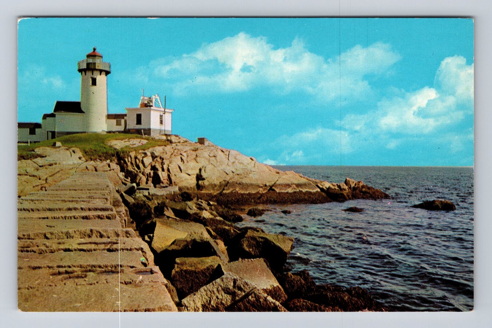 Gloucester MA-Massachusetts, Easter Point Light And Breakwater Vintage Postcard