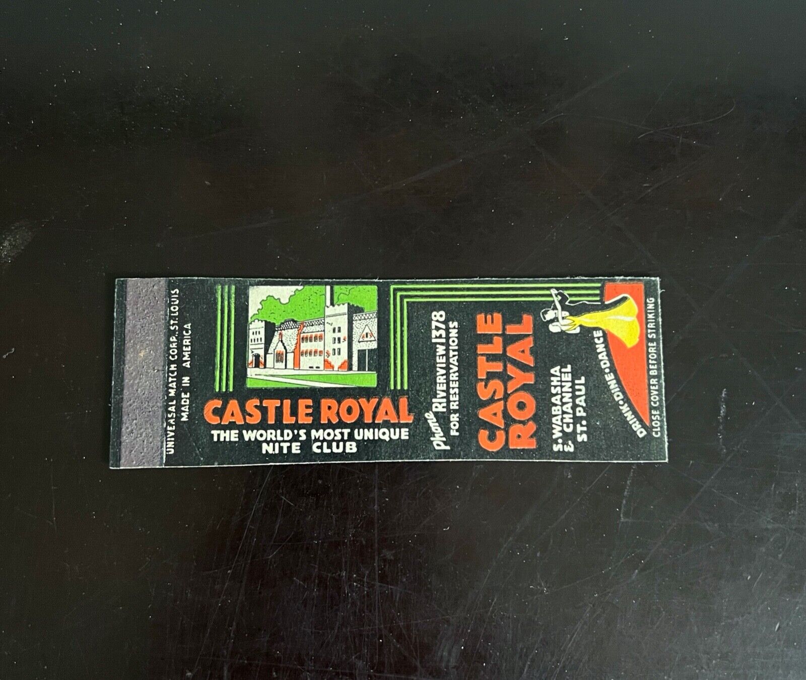 Vintage Sample Matchbook Cover - Castle Royal Nite Club, St. Paul Minnesota