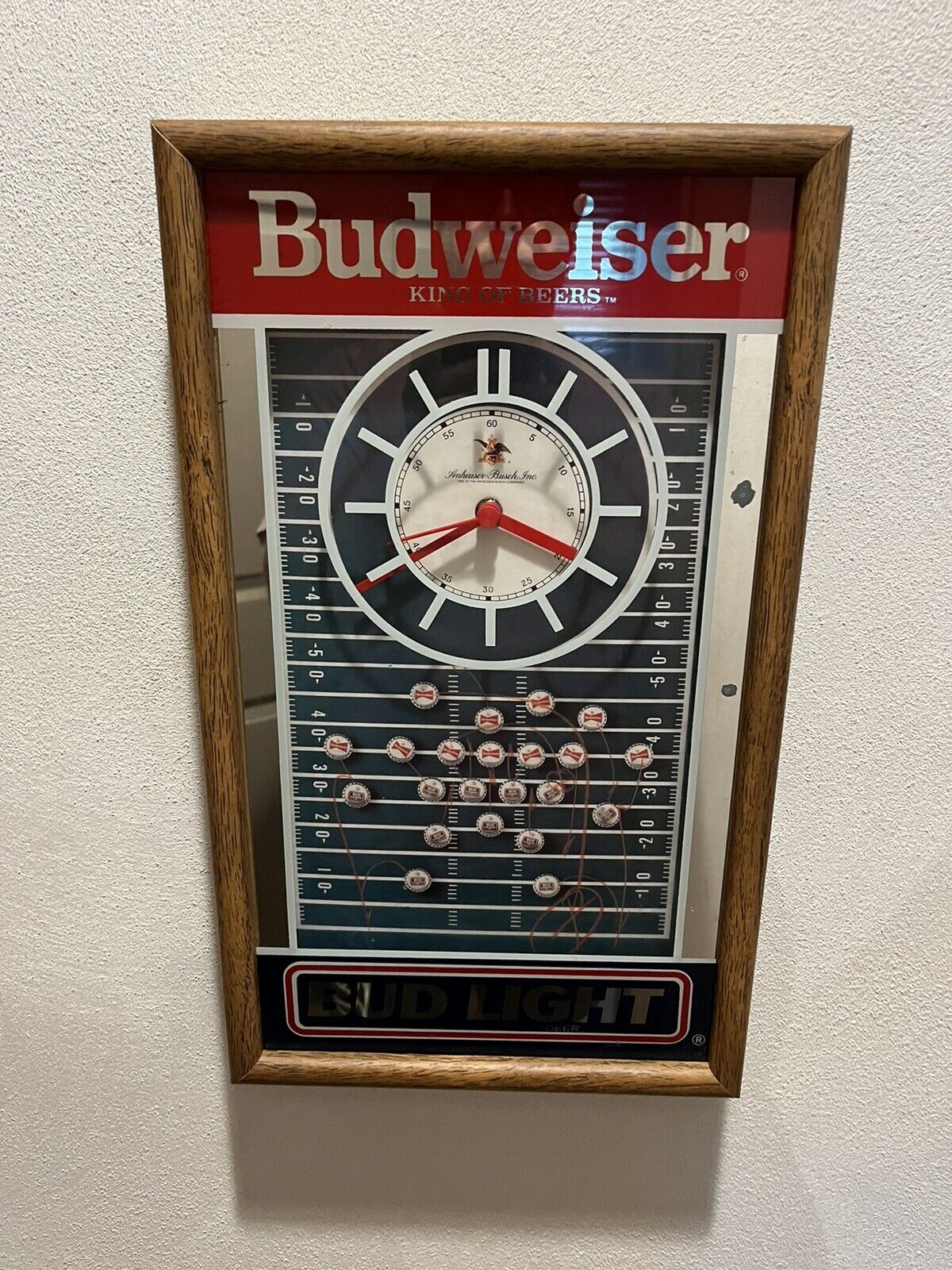 Vintage Budweiser Bud Light Super Bowl Football Wall Clock 17”X10” Not Running