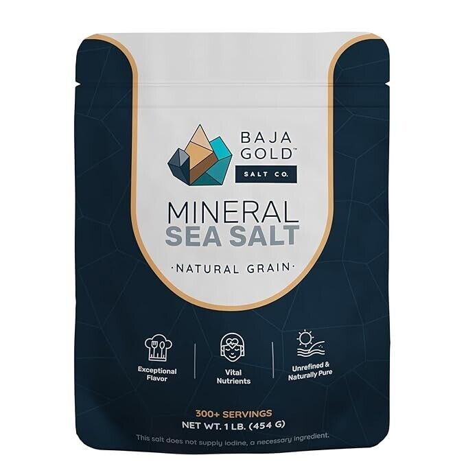 Baja Gold Mineral Sea Salt Natural Grain Crystals 1 Lb Bag Organic Trace Mineral