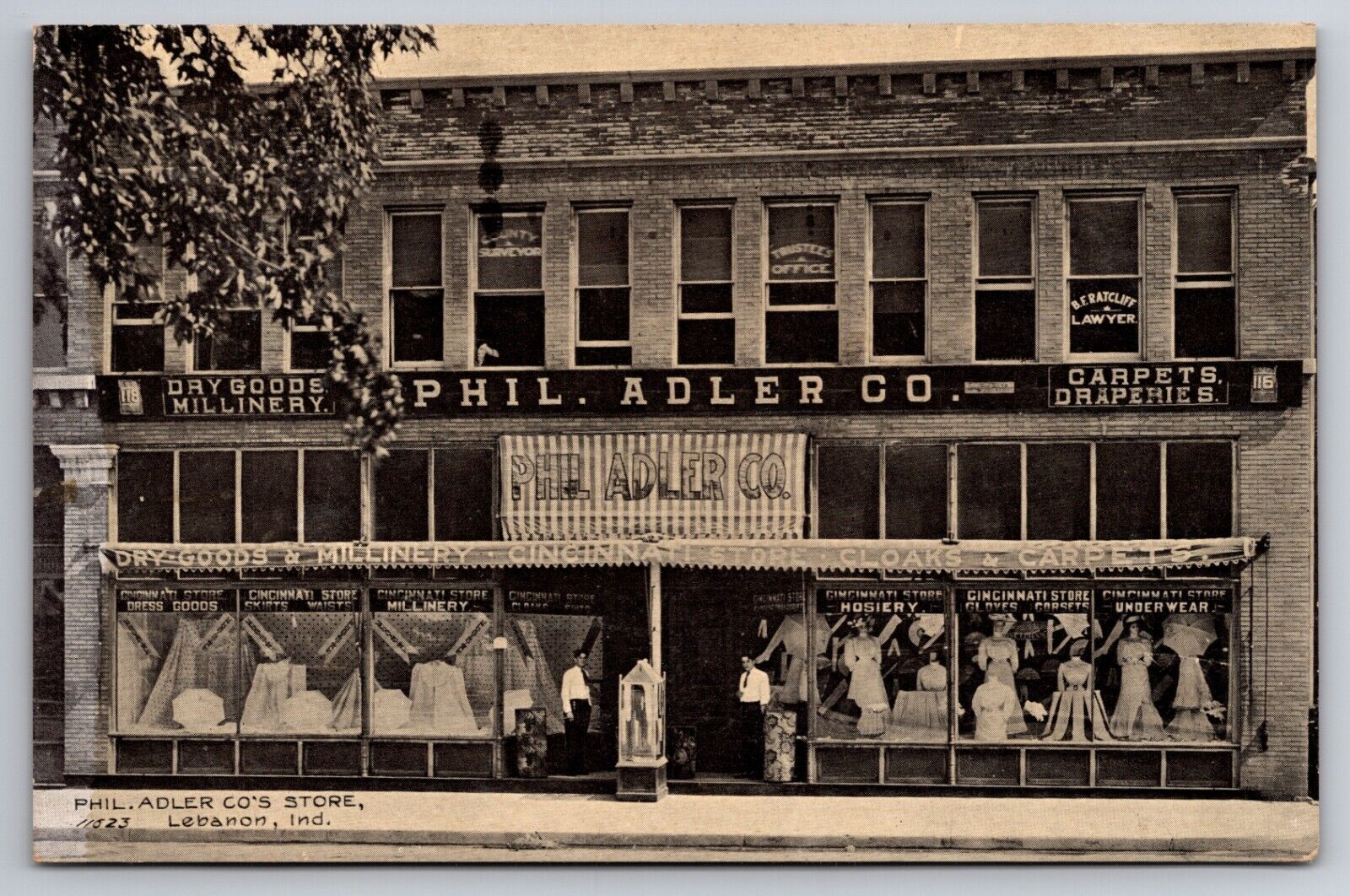 Phil Adler Co.\'s Store Lebanon Indiana IN Millinery Carpets 1909 Postcard