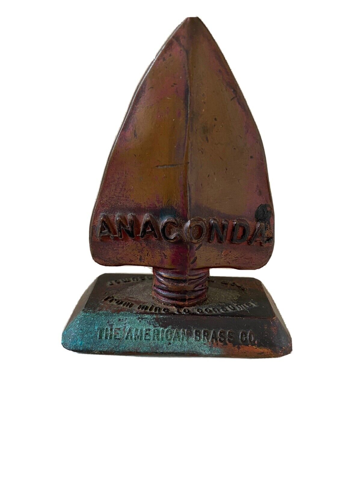 Vintage Anaconda Copper Mine American Brass Co. Arrowhead Cast Paperweight 