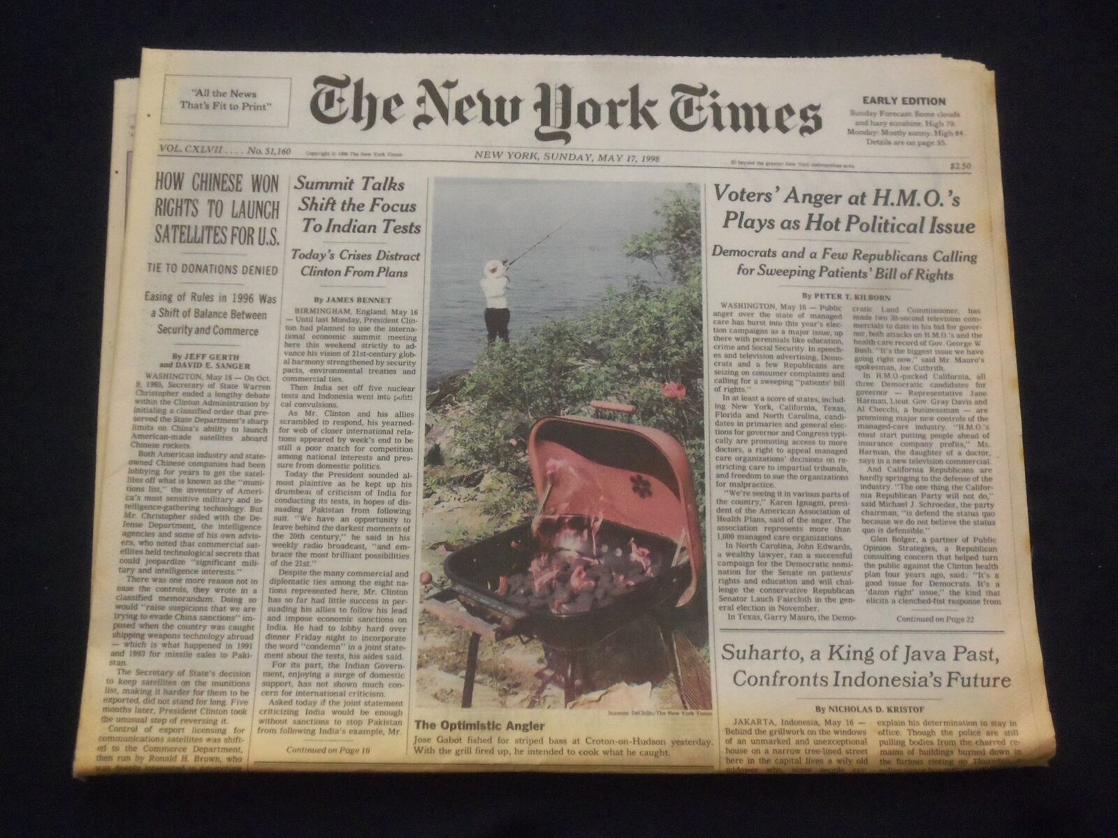 1998 MAY 17 NEW YORK TIMES NEWSPAPER -CHINESE TO LAUNCH U.S. SATELLITES- NP 7129