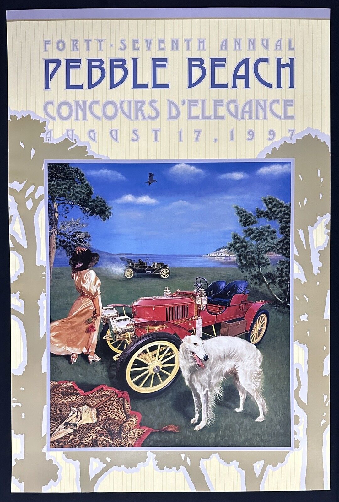 EXC 1997 Pebble Beach Concours Orig Poster Stanley Steamer Runabout Nicola Wood