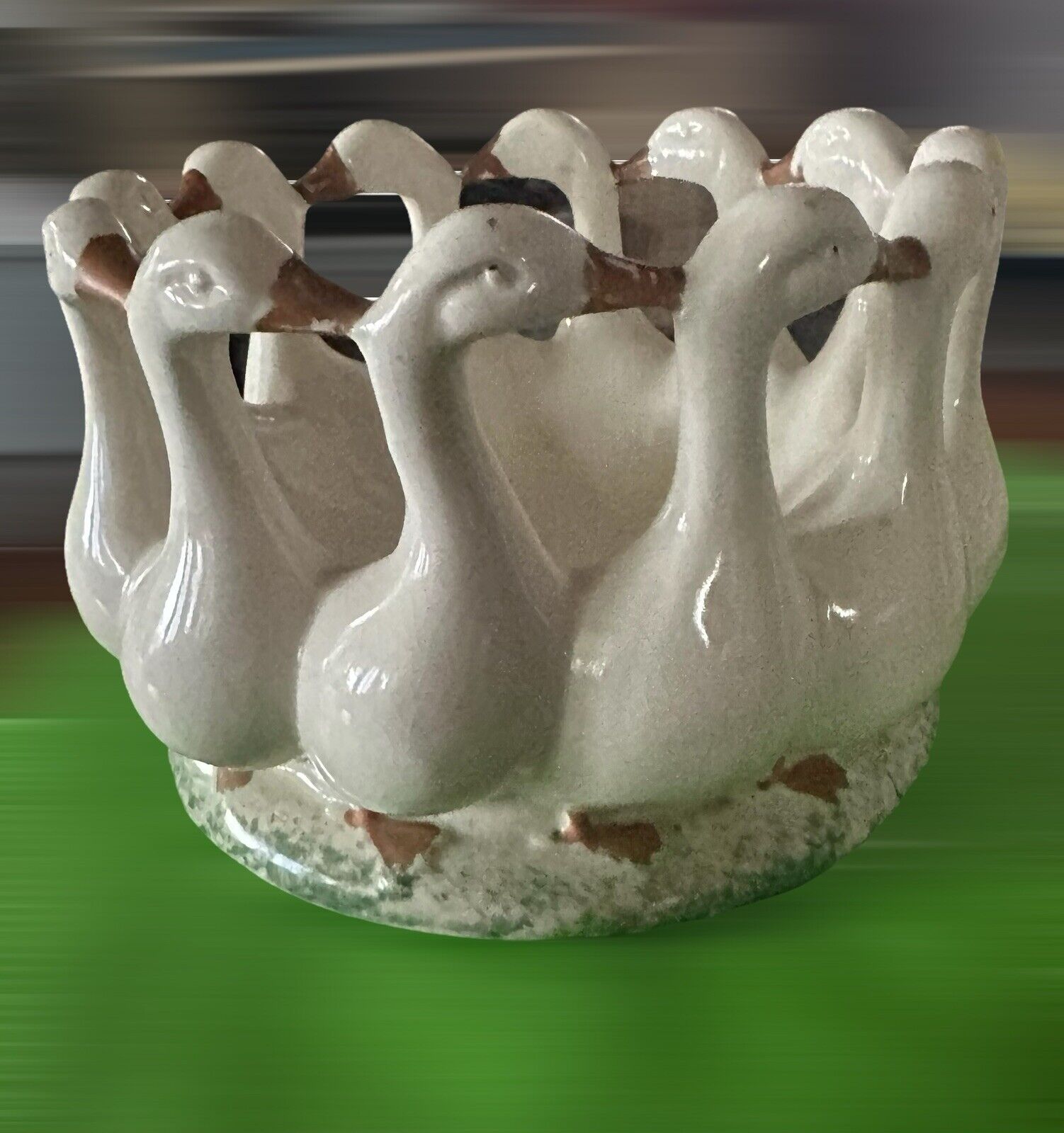 Vintage Ceramic Ring of Geese  in a Row Centerpiece Planter Bowl Made In Germany
