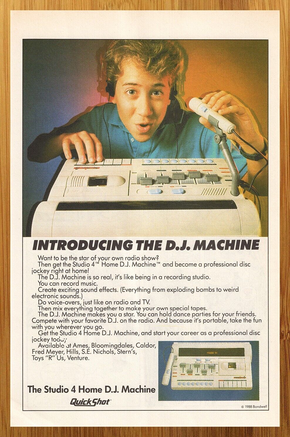 1988 Studio 4 Home DJ Machine Print Ad/Poster Quick Shot 80s Kid Electronics Art