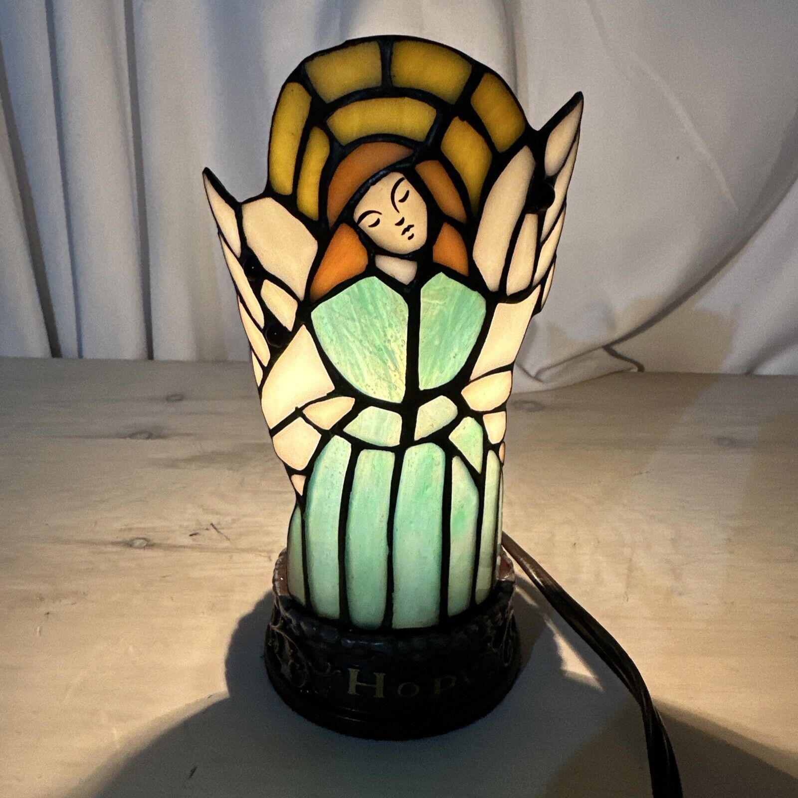 Vintage Angel Hope Stained Glass Nightlight 7.5”T